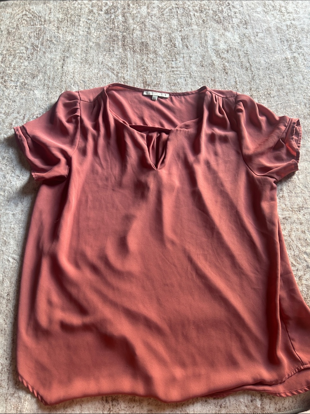 Daniel Rainn Short-Sleeve Keyhole Blouse in Rust
